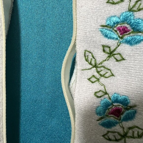 Vintage 60s‎ Sears Day Home Wear House Coat M Zip Robe Embroidered Turquoise - Picture 6 of 9